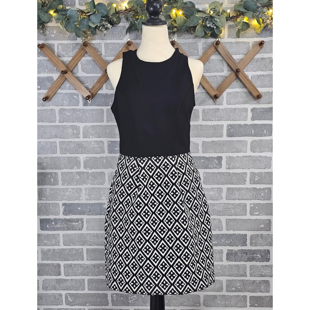 Lucky Brand Womens‎ Black White Geometric Fit and Flare Dress Pockets Size 6
